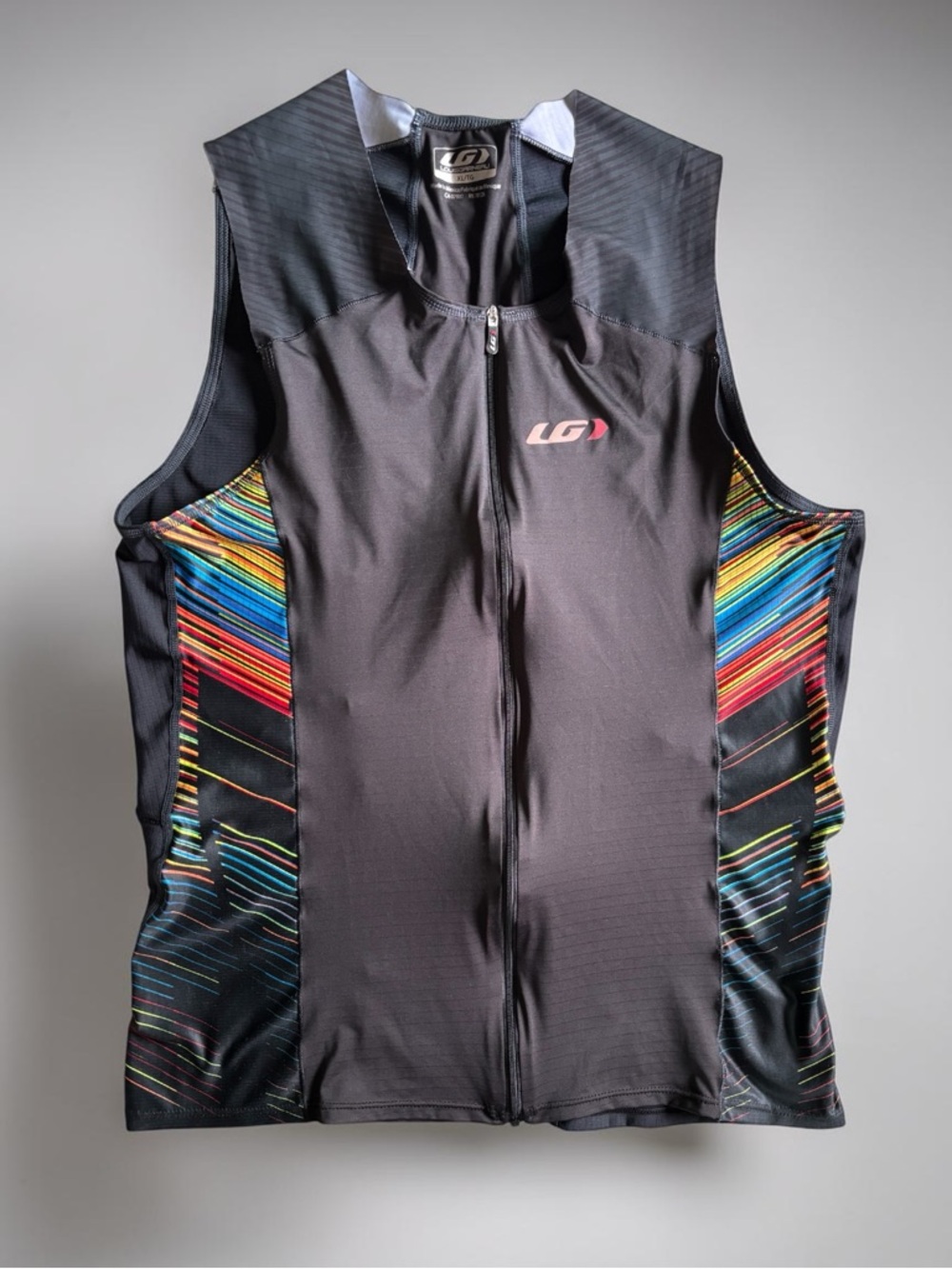 Louis Garneau Men’s XL Cycling Vest Black with Rainbow Prism Side Panels